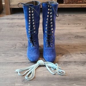 BLUE leather handmade boots